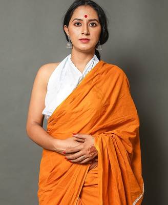 Pure cotton haf-haf hand block print sarees with blouse pice 2