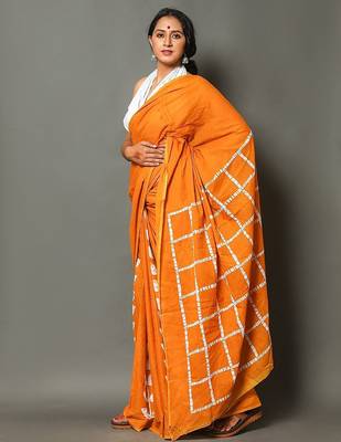 Pure cotton haf-haf hand block print sarees with blouse pice 3