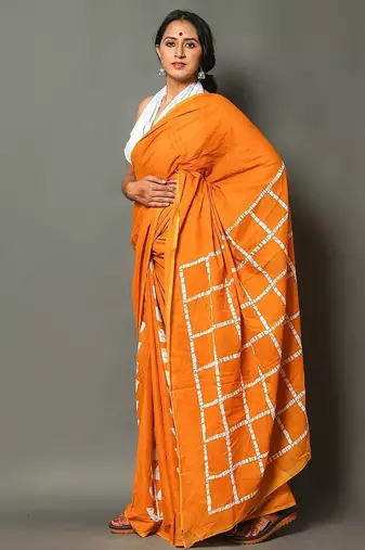 Pure cotton haf-haf hand block print sarees with blouse pice