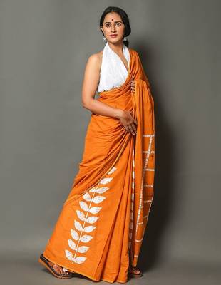 Pure cotton haf-haf hand block print sarees with blouse pice 4