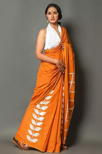 Pure cotton haf-haf hand block print sarees with blouse pice