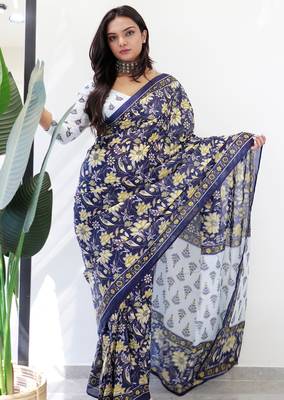 Ajrakh fancy hand block mulmul cotton sarees 1