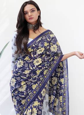 Ajrakh fancy hand block mulmul cotton sarees 2