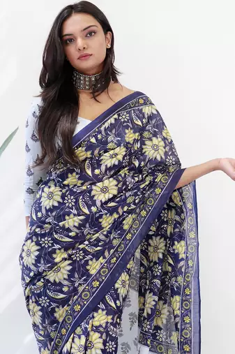 Ajrakh fancy hand block mulmul cotton sarees