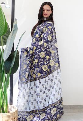 Ajrakh fancy hand block mulmul cotton sarees 3