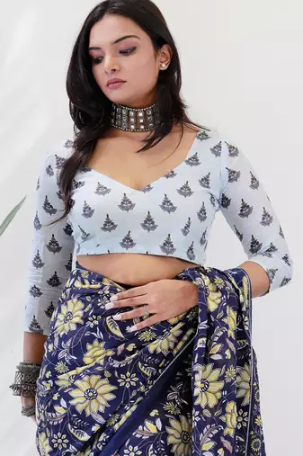 Ajrakh fancy hand block mulmul cotton sarees