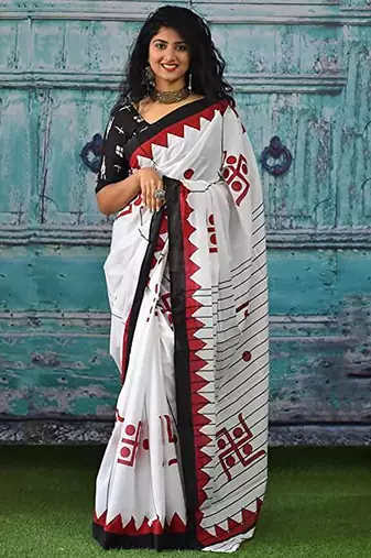 Bagru hand block print pure cotton ajrakh test sarees