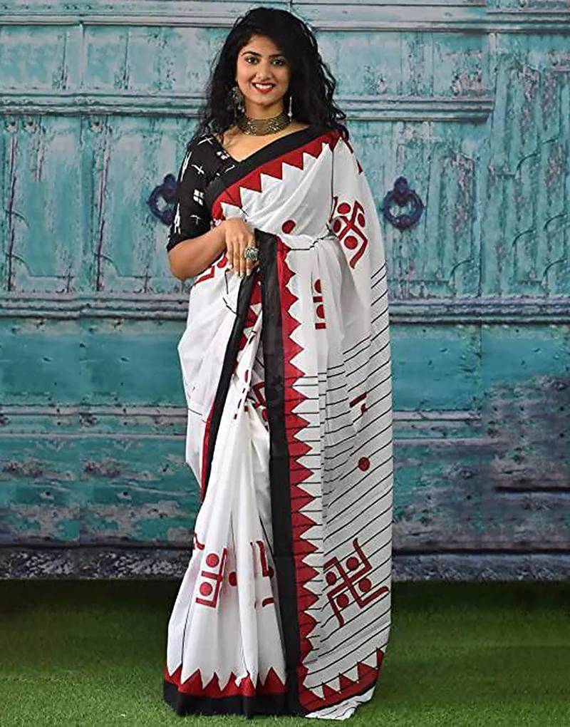 Bagru hand block print pure cotton ajrakh test sarees