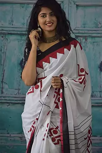 Bagru hand block print pure cotton ajrakh test sarees