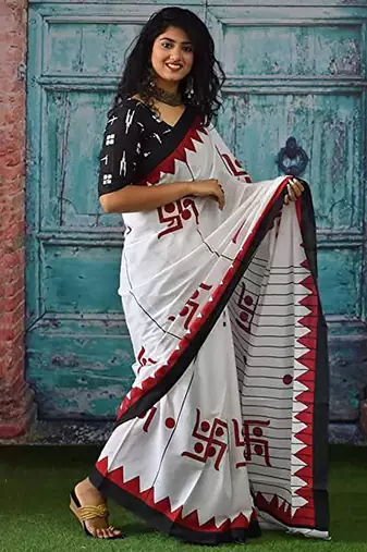 Bagru hand block print pure cotton ajrakh test sarees