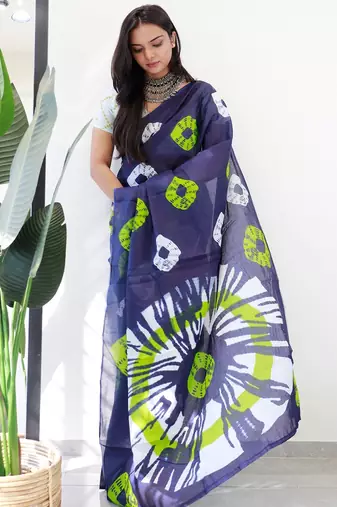 Premium mulmul cotton tiedye printed sarees