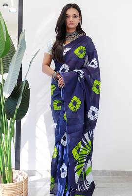 Premium mulmul cotton tiedye printed sarees 4