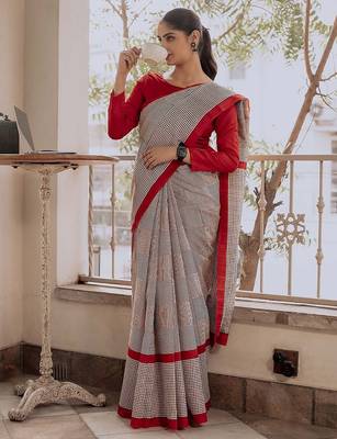 Pure cotton fancy tranding office wear jaipur block print sarees 4