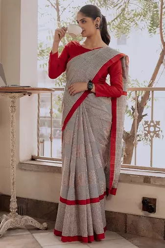 Pure cotton fancy tranding office wear jaipur block print sarees