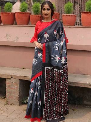 pure cotton fancy ikkat print sarees with blouse 1