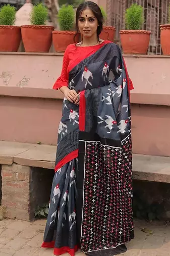 pure cotton fancy ikkat print sarees with blouse