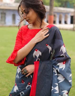 pure cotton fancy ikkat print sarees with blouse 2