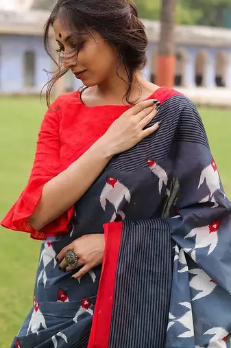 pure cotton fancy ikkat print sarees with blouse