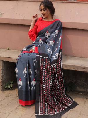 pure cotton fancy ikkat print sarees with blouse 3