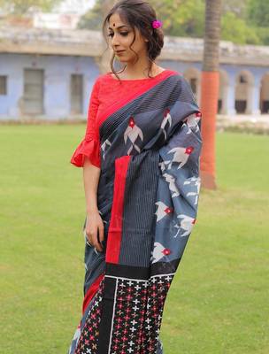 pure cotton fancy ikkat print sarees with blouse 5