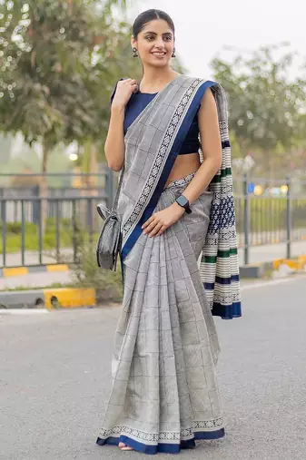 pure cotton fancy jaipuri  print sarees with blouse