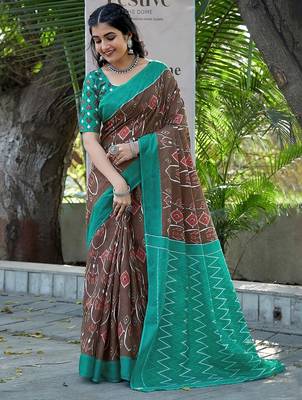 Pure cotton fancy ikkat print sarees with blouse pice* 1