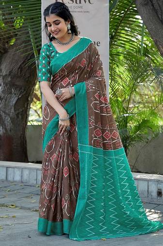 Pure cotton fancy ikkat print sarees with blouse pice*