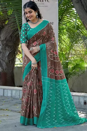Pure cotton fancy ikkat print sarees with blouse pice*