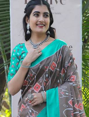 Pure cotton fancy ikkat print sarees with blouse pice* 2