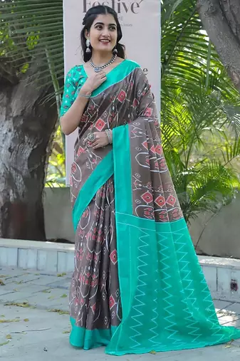 Pure cotton fancy ikkat print sarees with blouse pice*