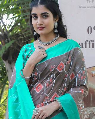 Pure cotton fancy ikkat print sarees with blouse pice* 4