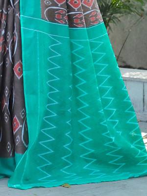 Pure cotton fancy ikkat print sarees with blouse pice* 5