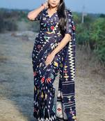 Pure cotton fancy ikkat print sarees with blouse pice*