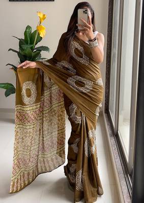 Traditional ajrakh bandhej handblock print sarees 1