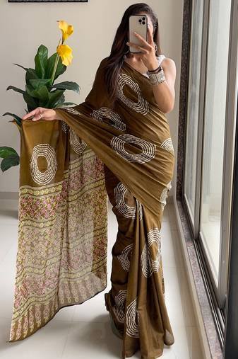 Traditional ajrakh bandhej handblock print sarees