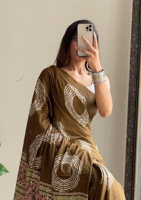 Traditional ajrakh bandhej handblock print sarees 2