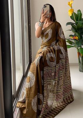 Traditional ajrakh bandhej handblock print sarees 3
