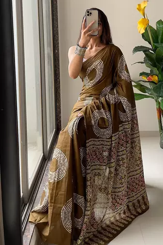 Traditional ajrakh bandhej handblock print sarees