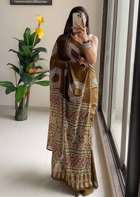 Traditional ajrakh bandhej handblock print sarees 4
