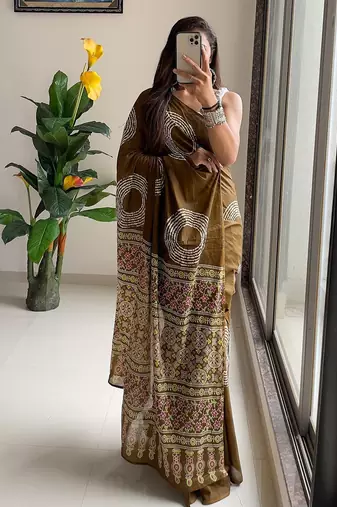 Traditional ajrakh bandhej handblock print sarees