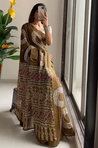 Traditional ajrakh bandhej handblock print sarees