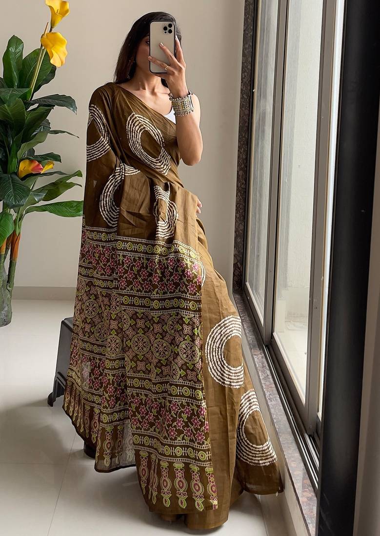 Traditional ajrakh bandhej handblock print sarees