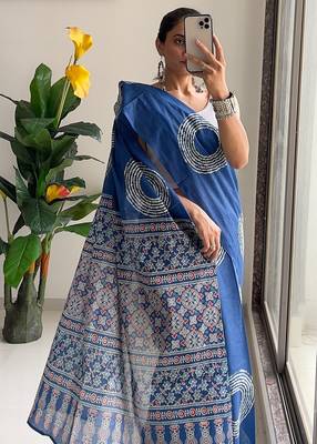 Traditional ajrakh bandhej handblock print sarees 2