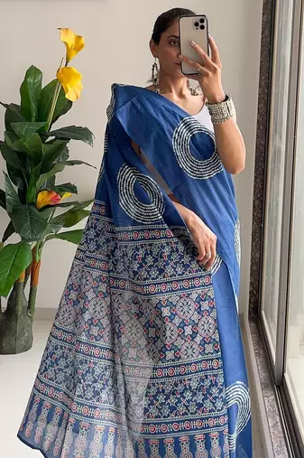 Traditional ajrakh bandhej handblock print sarees