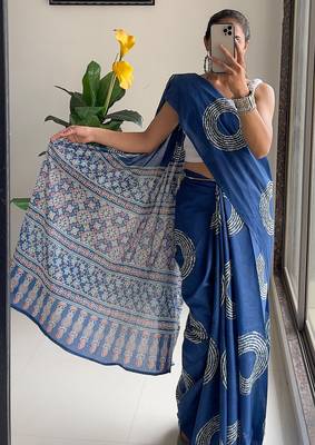 Traditional ajrakh bandhej handblock print sarees 3