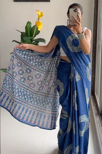Traditional ajrakh bandhej handblock print sarees