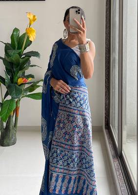 Traditional ajrakh bandhej handblock print sarees 4