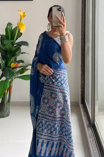 Traditional ajrakh bandhej handblock print sarees