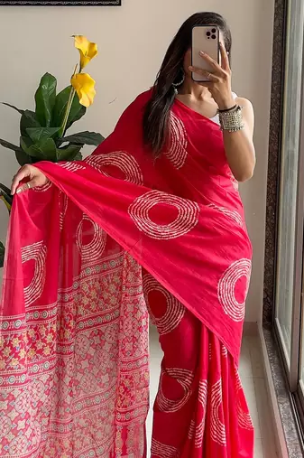 Traditional ajrakh bandhej handblock print sarees