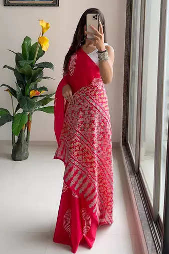 Traditional ajrakh bandhej handblock print sarees
